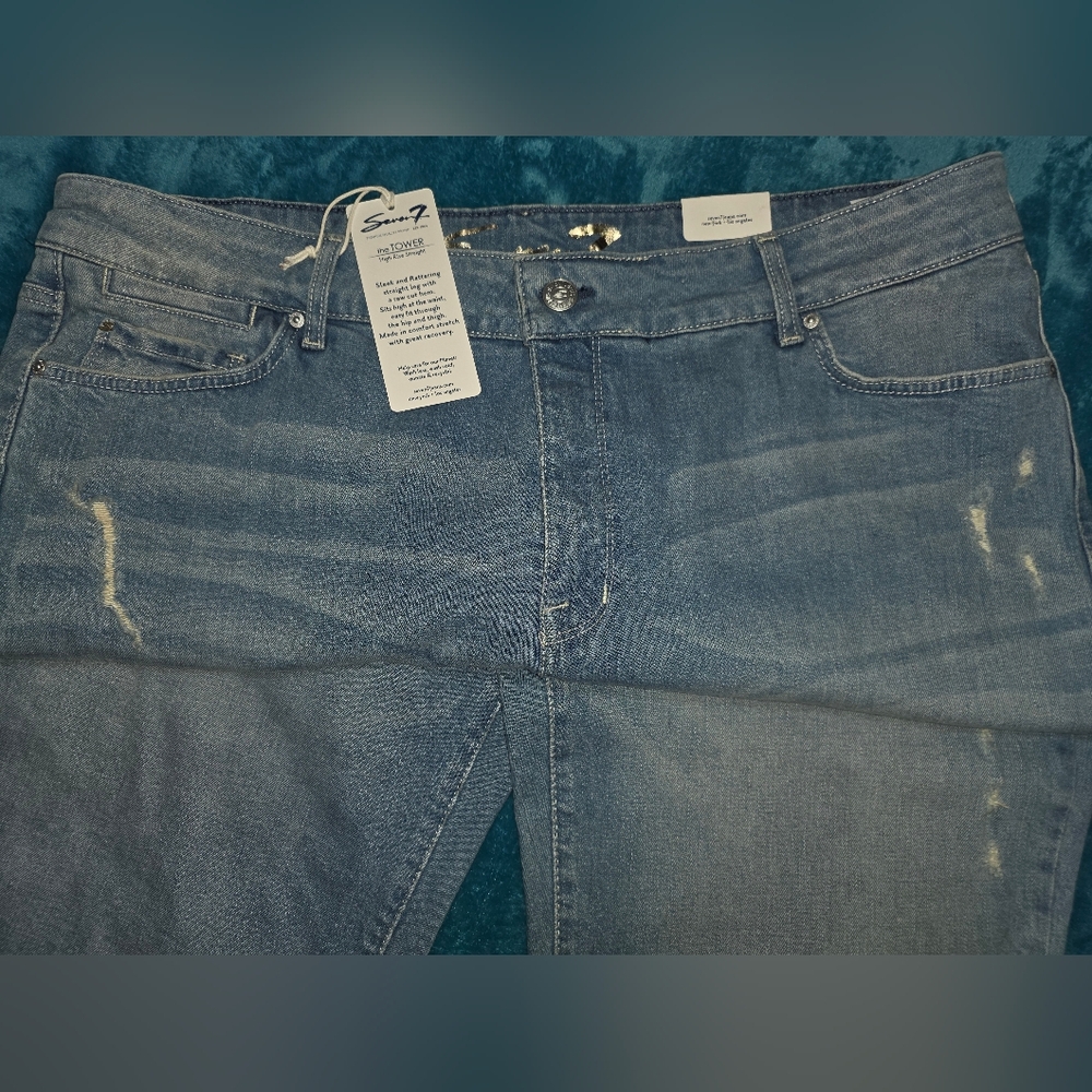 Seven7 Womens Tower Distressed Jeans, Lt-Med Wash, Size 20W - Picture 4 of 6